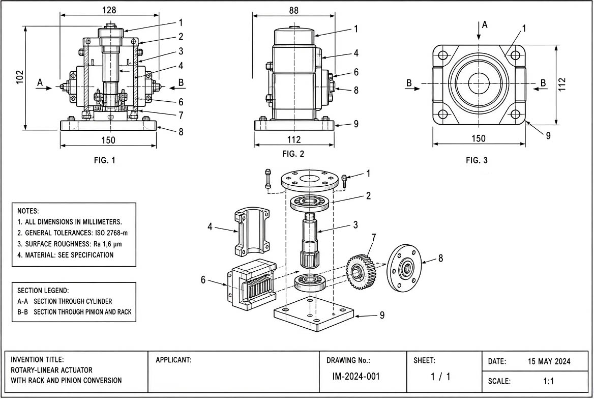 Esempio di disegno tecnico CAD per domanda di brevetto
